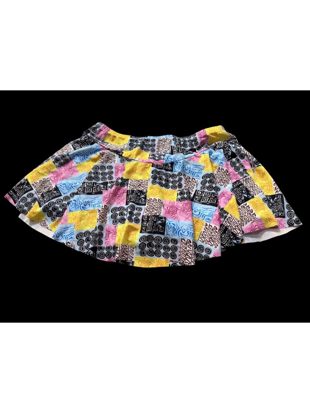 Colorful patchwork Geometric Womens Skater Skirt XXL Elastic Waist Lightweight